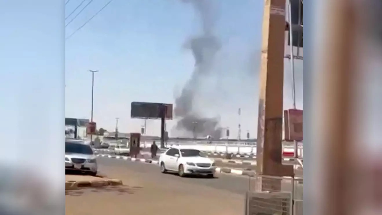 Smoke rises, following a drone attack in Khartoum airport, in Khartoum, Sudan, in this screengrab taken from social media video released on May 4, 2026, Reuters