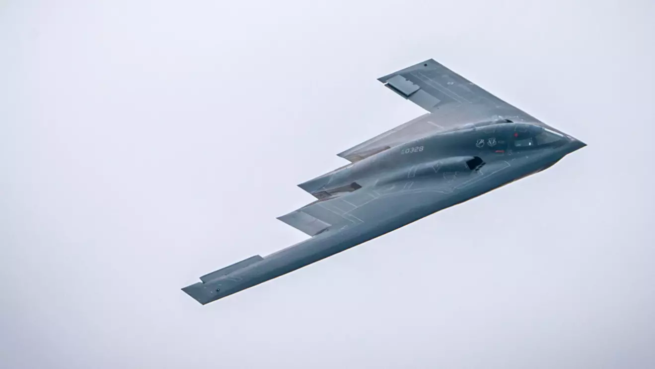 U.S. Air Force B-2 Spirit bomber, assigned to the 509th Bomb Wing out of Whiteman Air Force Base, Missouri, performs a fly-over during the Speed of Sound Airshow, at Rosecrans Air National Guard Base in St. Joseph, Missouri, U.S. September 14, 2024.  U.S. Air National Guard/Master Sgt. Patrick Evenson/Handout via Reuters