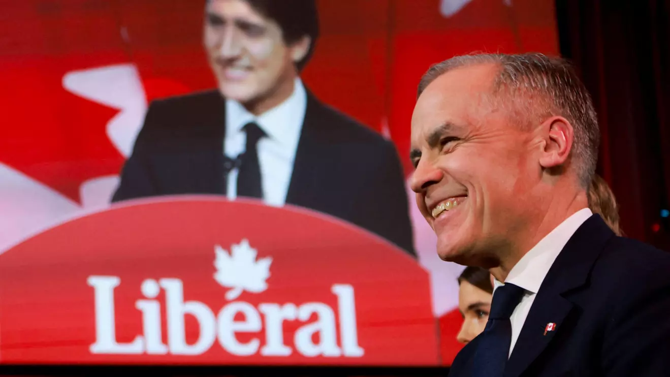 Mark Carney listens as Canadian Prime Minister Justin Trudeau speaks on the day members of Canada's Liberal Party gather to choose a successor to Trudeau, in Ottawa, Ontario, Canada, March 9, 2025. Reuters/Carlos Osorio