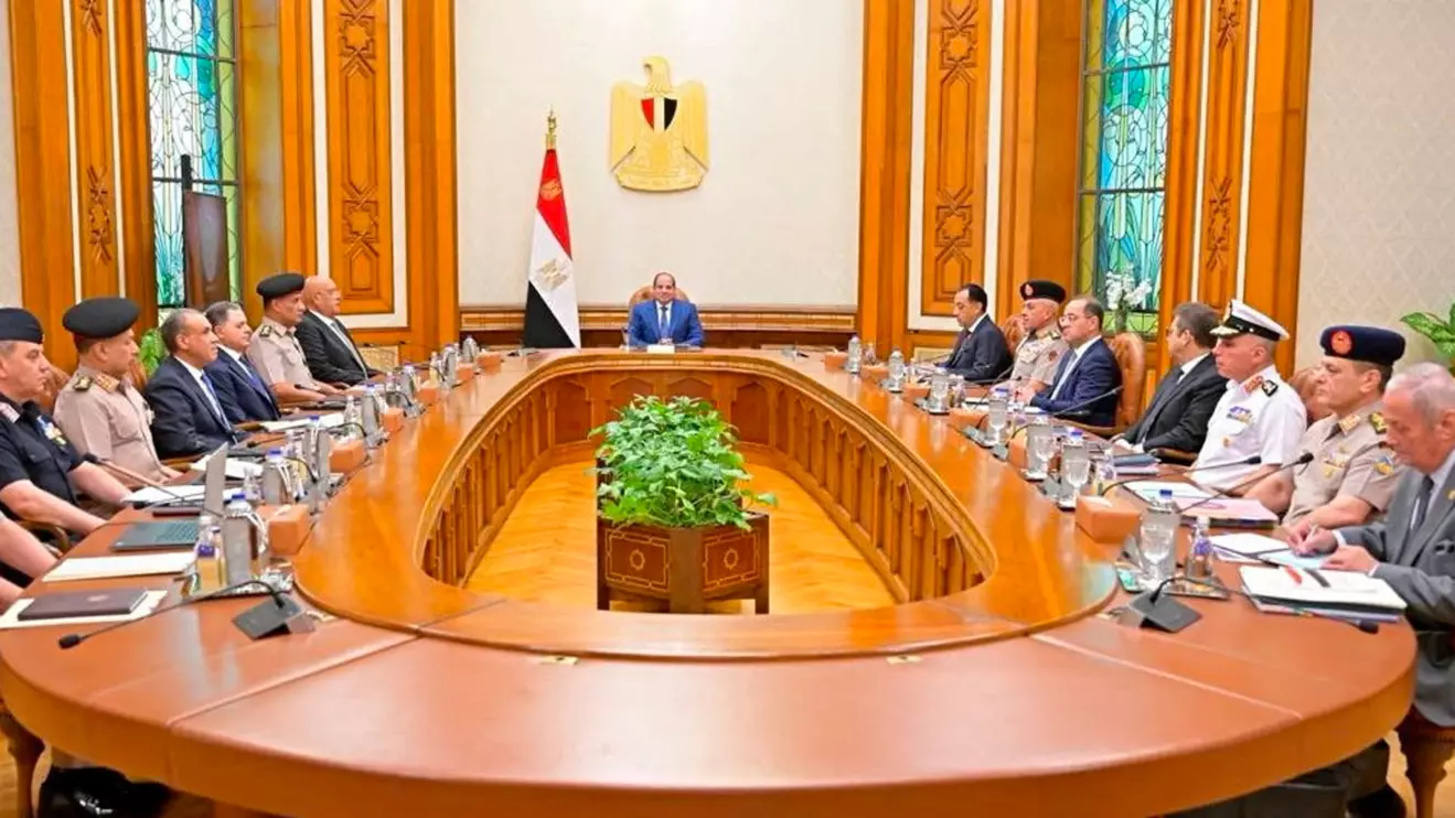 Egyptian President Abdel Fattah al-Sisi attends a meeting of Egypt's National Defence Council at the Ittihadiya Presidential Palace in Cairo, Egypt, October 18, 2026, in this handout image released by the Egyptian Presidency