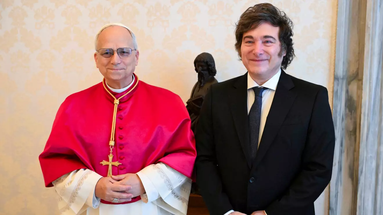 Pope Leo XIV meets with Argentina's President Javier Milei at the Vatican, June 7, 2025. Vatican Media/Mario Tomassetti/­Handout via Reuters