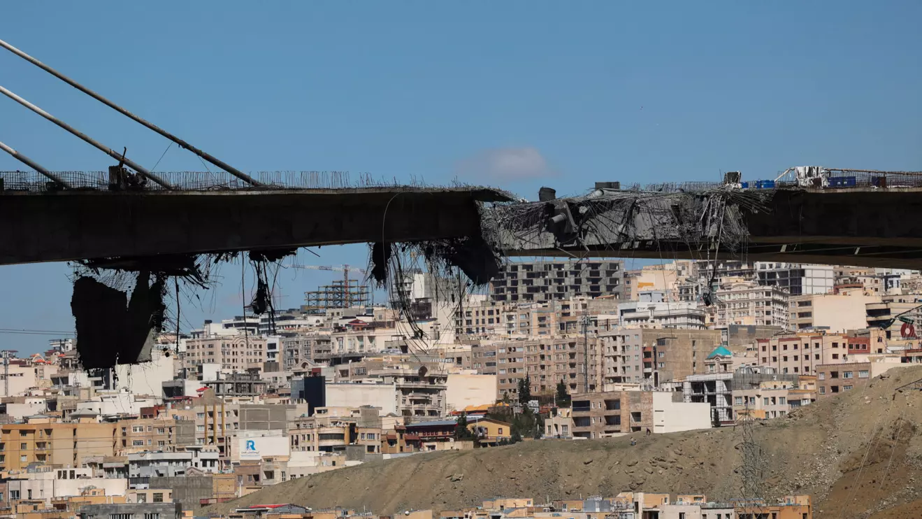 The B1 bridge damaged by a strike, as the U.S.-Israeli conflict with Iran continues, in Karaj, Iran, April 3, 2026. Majid Asgaripour/WANA (West Asia News Agency) via Reuters