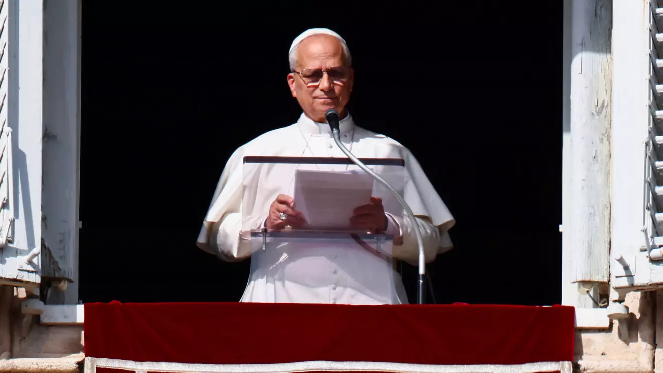 Pope Leo XIV leads the Angelus prayer from the window of the Apostolic Palace at the Vatican, November 2, 2025. Reuters/Vincenzo Livieri