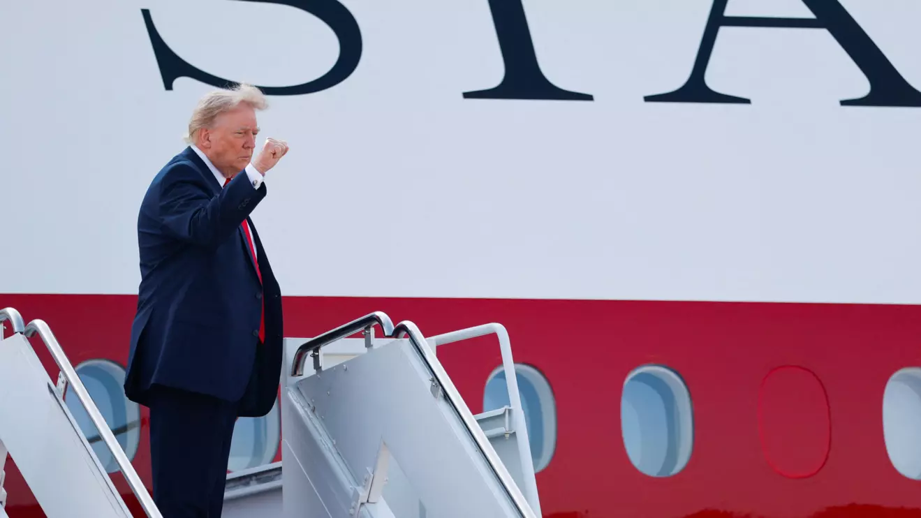 U.S. President Donald Trump gestures as he boards the new Air Force One, a plane gifted by the Qatari government, at Joint Base Andrews, Maryland, U.S., July 1, 2026. Reuters/Kylie Cooper
