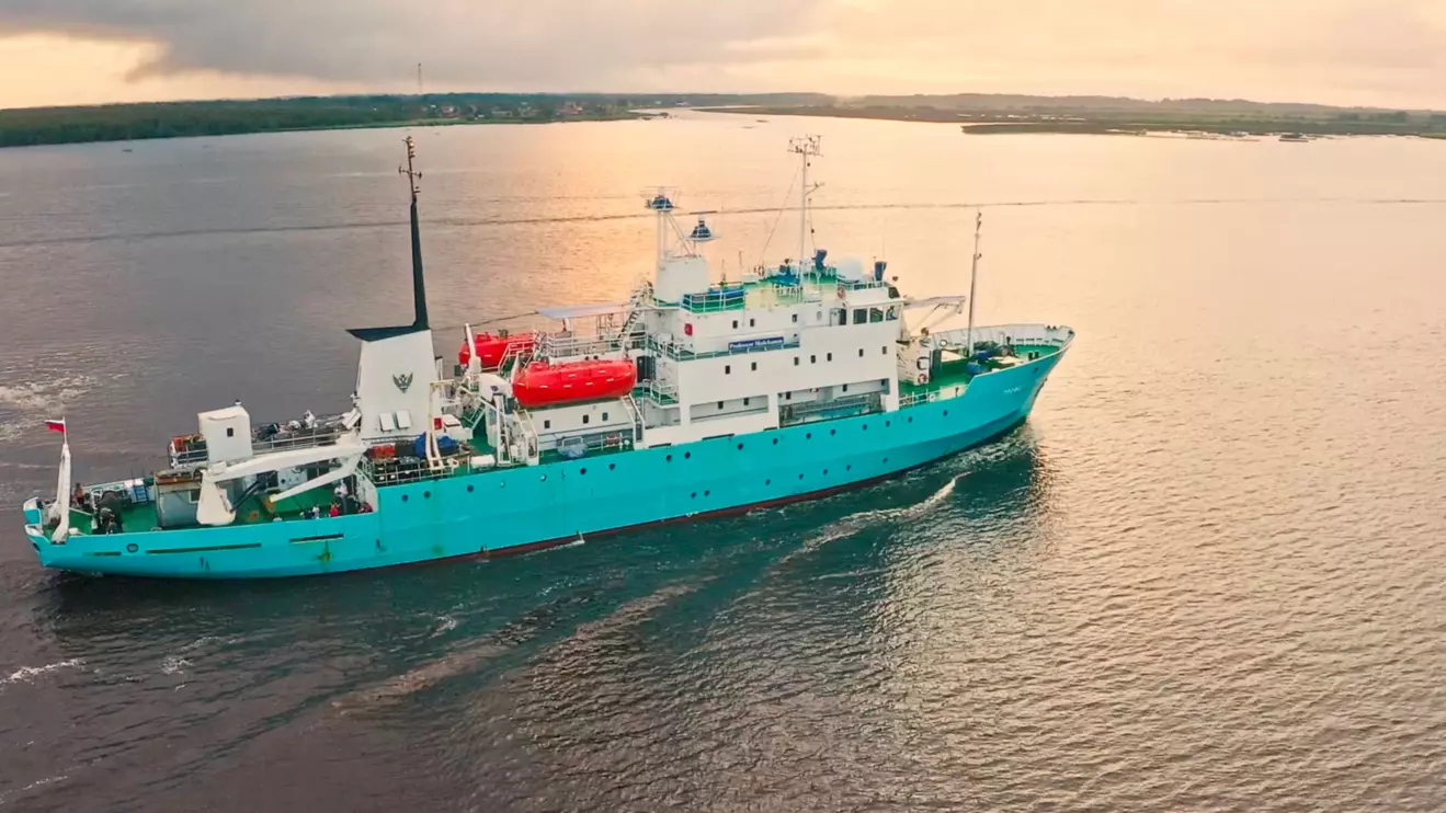 A screengrab from an archive video shot in July 2022 shows Professor Molchanov, a Russian ship afloat in Arkhangelsk, Russia, which, according to officials, was seized by Norway in the Arctic. Alexander Ermolin/Handout via Reuters