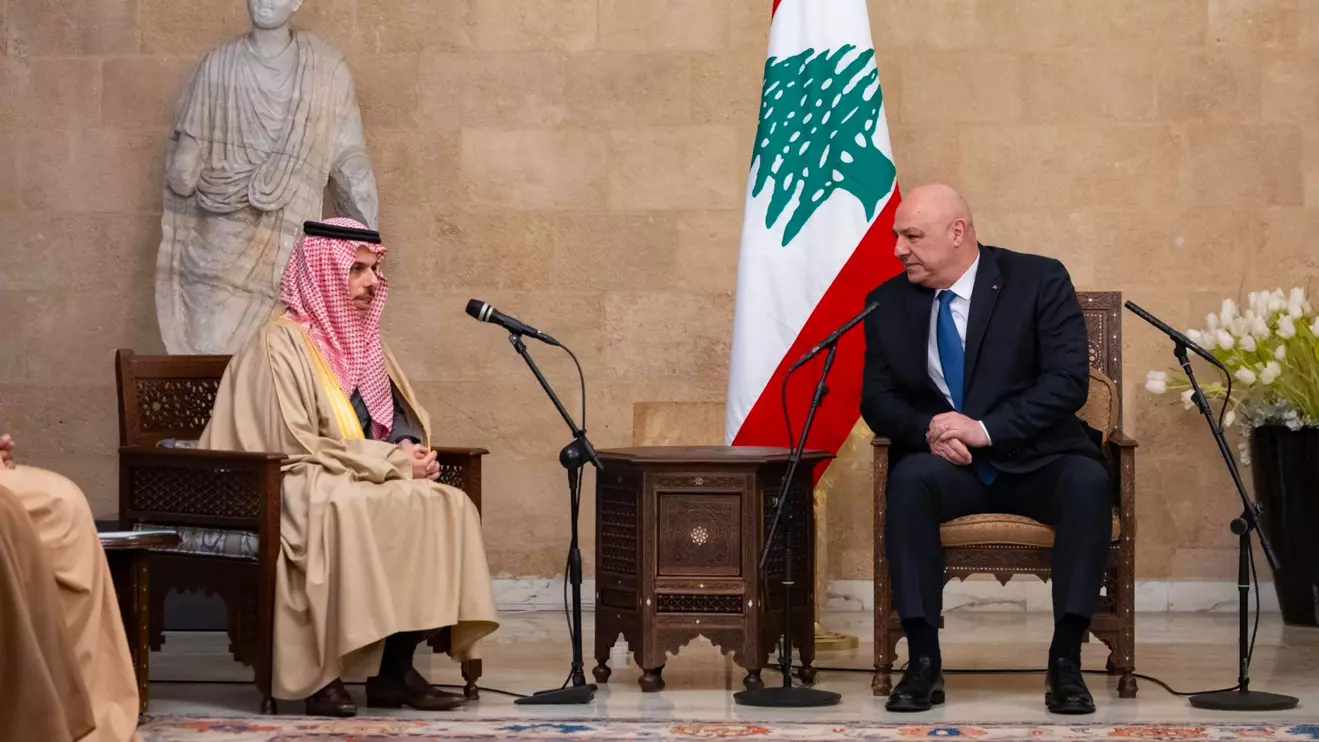 Prince Faisal bin Farhan Al Saud meets with the new Lebanese President Joseph Aoun on Thursday in Beirut © X