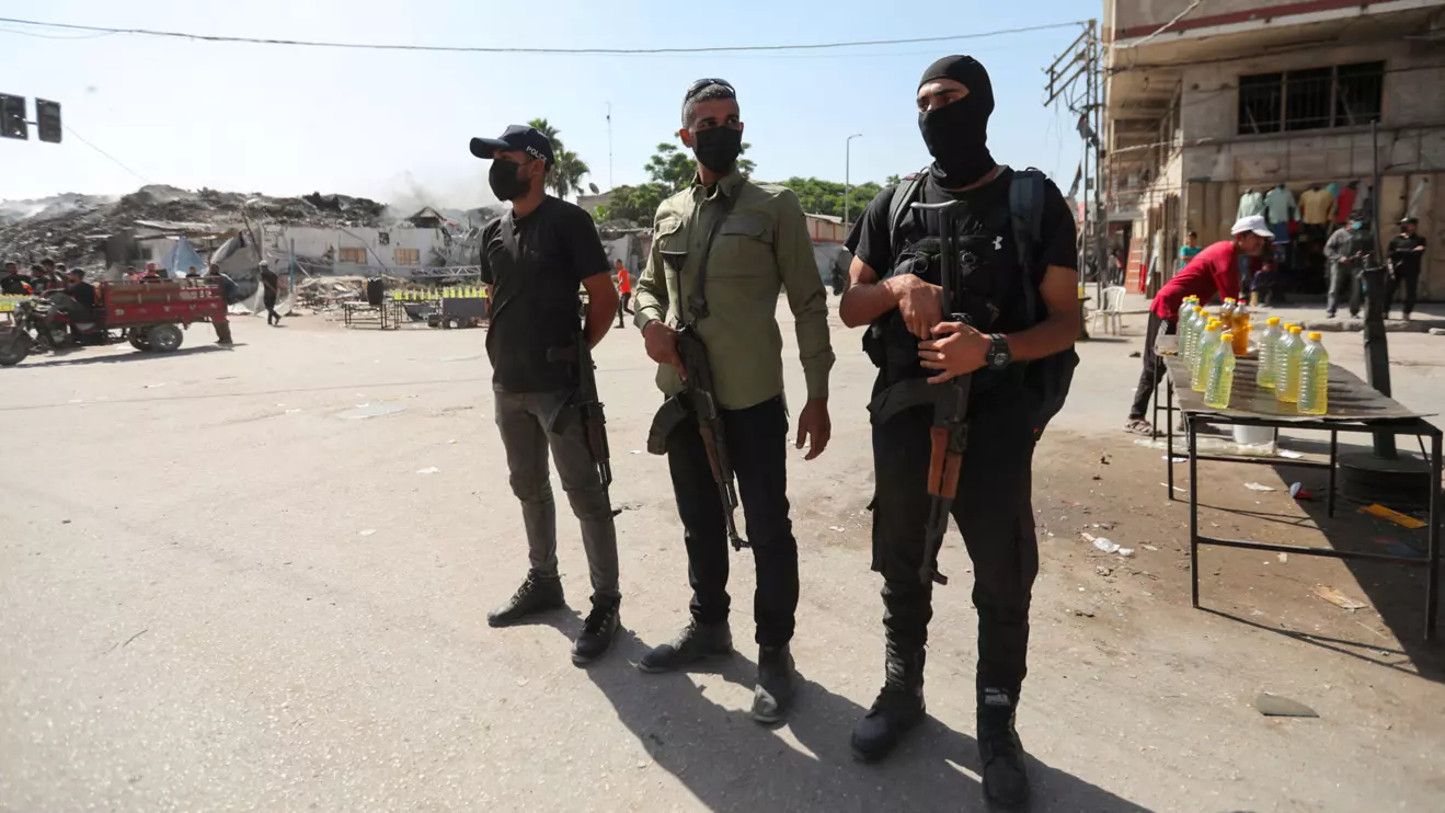 Hamas police officers stand guard, amid a ceasefire between Israel and Hamas, in Gaza City, October 11, 2025. Reuters