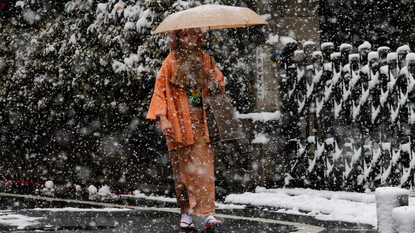 A voter wearing a traditional kimono walks to a polling station to vote for a general election in Tokyo, Japan, February 8, 2026. Reuters/Kim Kyung-Hoon