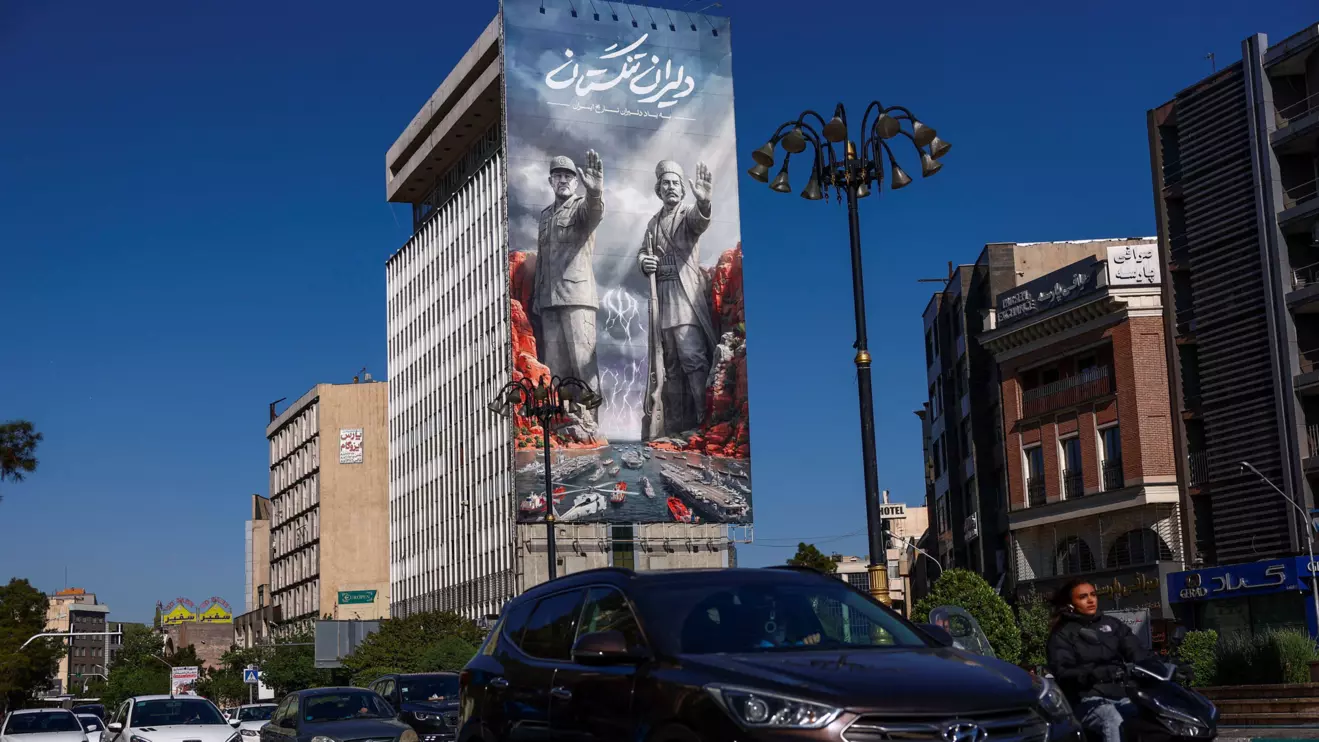 A billboard about the Strait of Hormuz on a building, amid a ceasefire between U.S. and Iran, in Tehran, Iran, April 22, 2026. Majid Asgaripour/WANA (West Asia News Agency) via Reuters