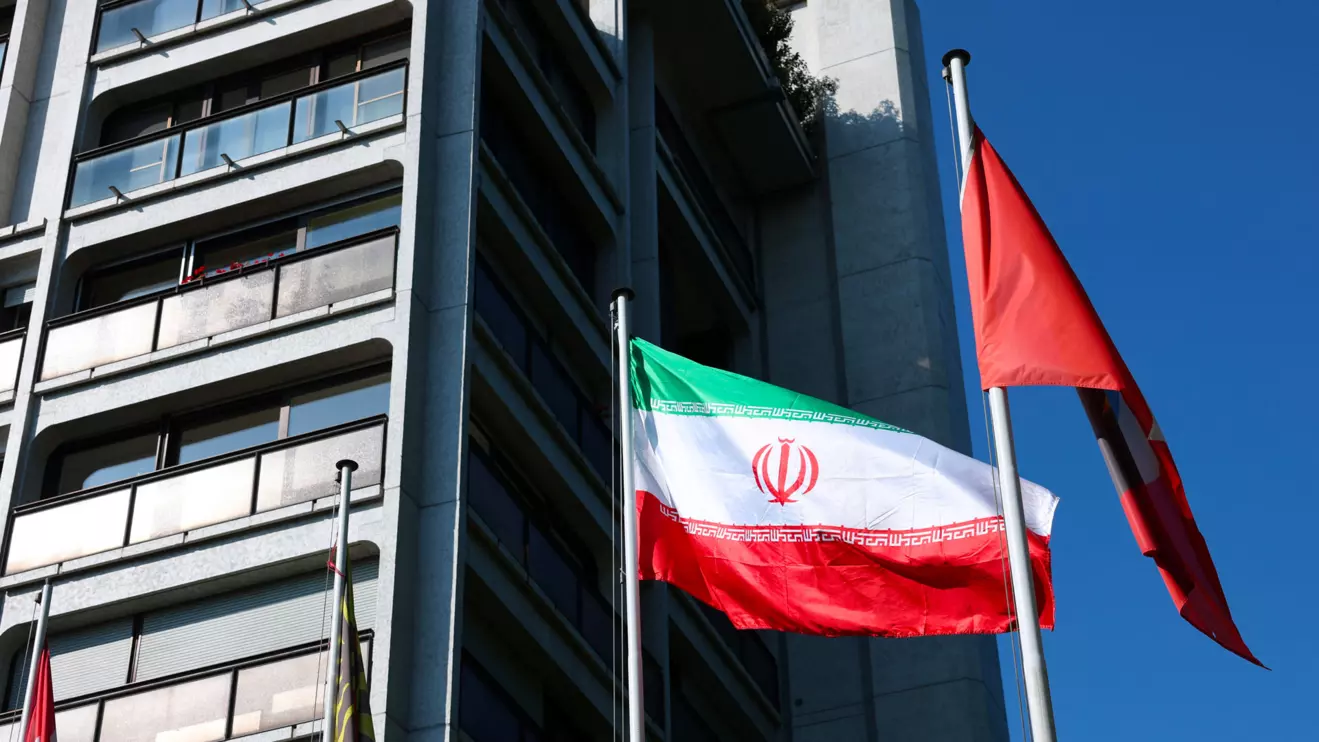 A Iranian flag flutters outside the Permanent Mission of the Islamic Republic of Iran to the United Nations in Geneva, Switzerland, June 20, 2025. Reuters/Denis Balibous