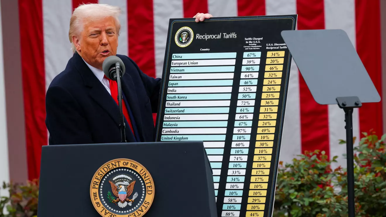 U.S. President Donald Trump delivers remarks on tariffs in the Rose Garden at the White House in Washington, D.C., U.S., April 2, 2025. Reuters/Carlos Barria