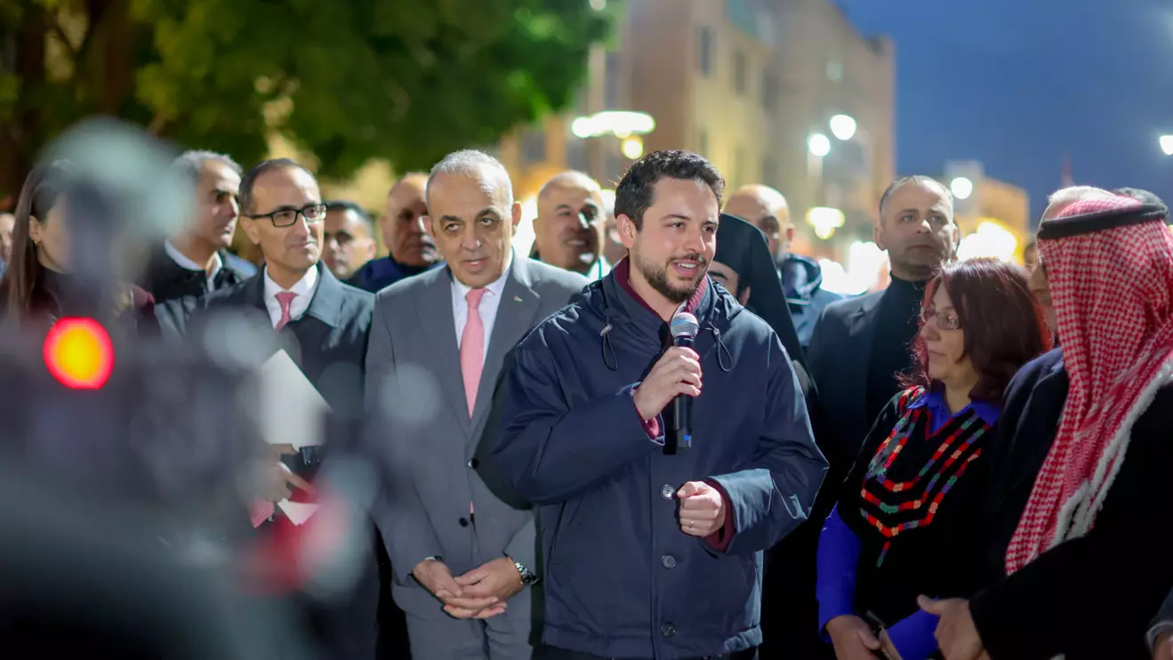 Crown Prince Al Hussein bin Abdullah II on Wednesday evening at a Christmas tree lighting ceremony at Peace Square in Madaba © The Royal Hashemite Court