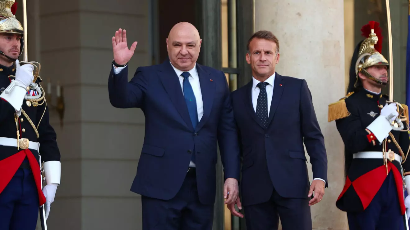 French President Emmanuel Macron welcomes Lebanese President Joseph Aoun as he arrives for a bilateral meeting at the Elysee Palace in Paris, France, September 17, 2026. Reuters/Abdul Saboor