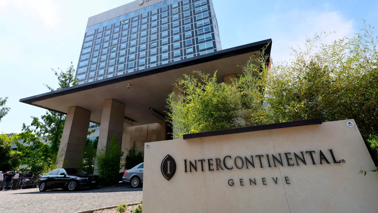 The InterContinental hotel is pictured on a day of nuclear talks in Geneva, Switzerland, June 20, 2025. Reuters/Denis Balibouse
