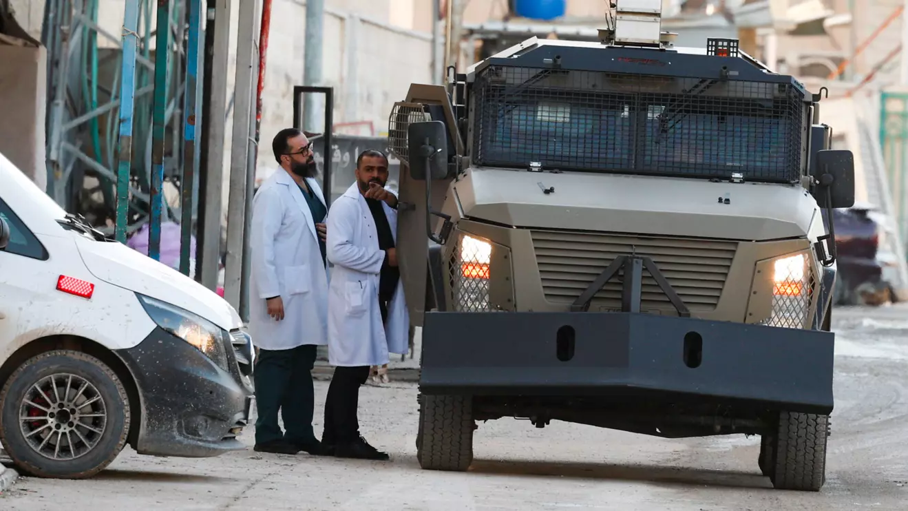 An Israeli military vehicle stands on the street during an Israeli raid, in Jenin, in the Israeli-occupied West Bank, January 21, 2025. Reuters/Raneen Sawafta