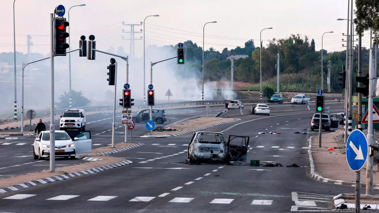 A view of a junction shows the aftermath of a mass-infiltration by Hamas gunmen from the Gaza Strip, in the Sderot area, southern Israel October 7, 2023. Reuters/Ammar Awad