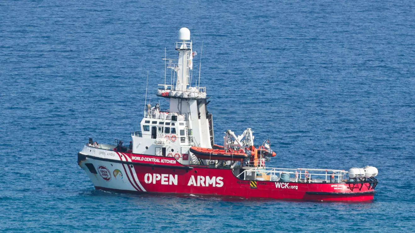 The Open Arms, a rescue vessel owned by a Spanish NGO, departs with humanitarian aid for Gaza from Larnaca, March 30, 2024. Reuters/Yiannis Kourtoglou