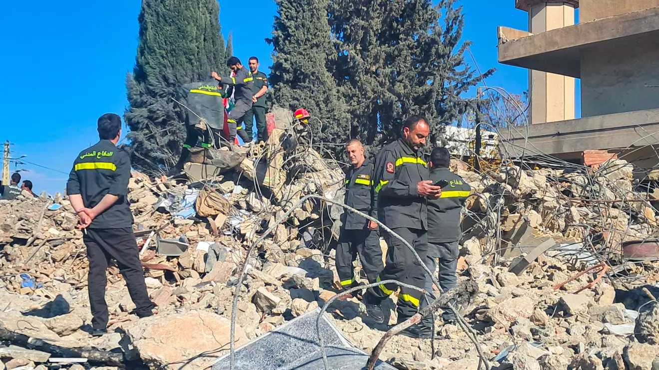 Civil defence members inspect a damaged site in the aftermath of an Israeli strike that hit a civil defence centre in Baalbek on Thursday, Lebanon November 16, 2024. Reuters/Maher Abou Taleb