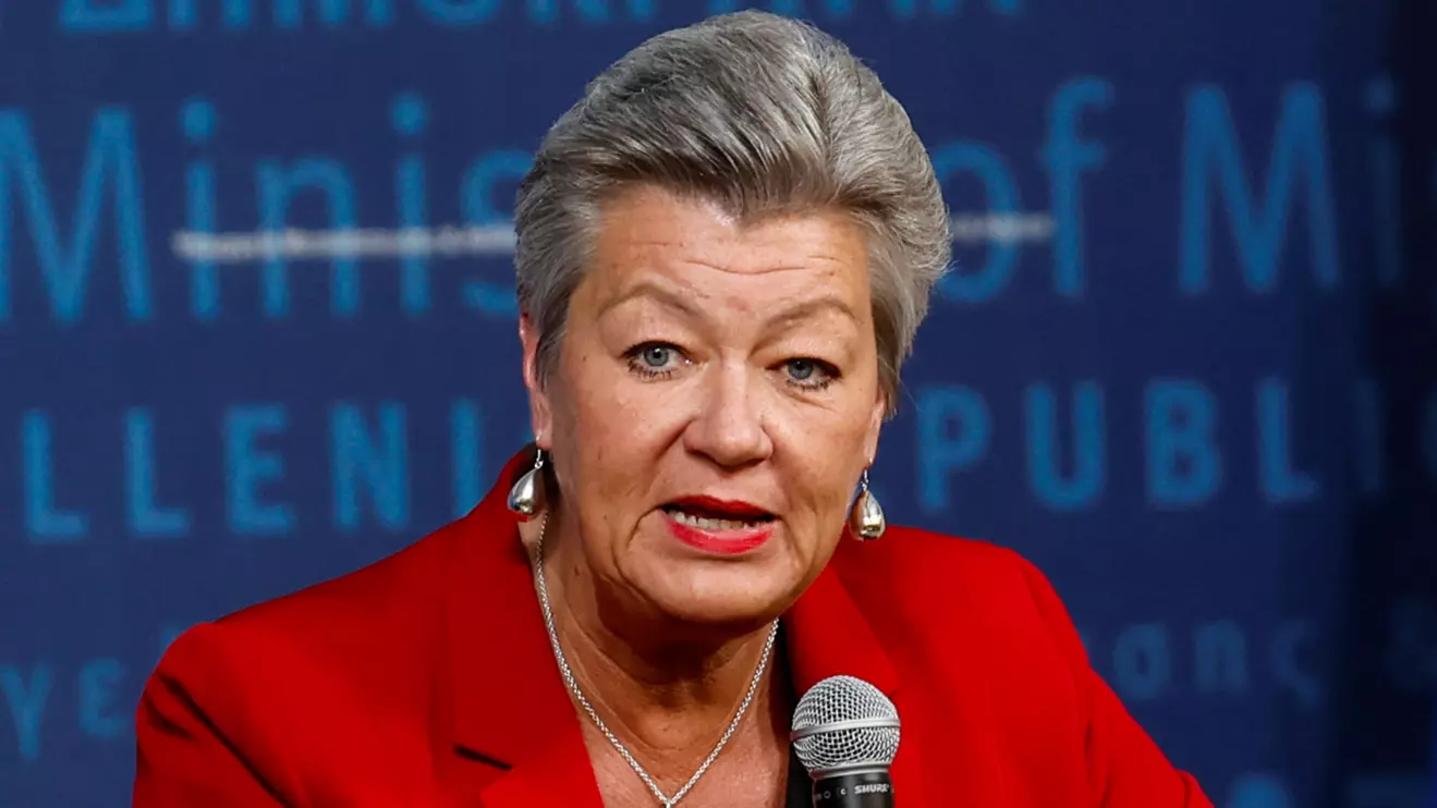The European Union's Home Affairs Commissioner Ylva Johansson speaks during a conference in the Migration Ministry in Athens, Greece, January 8, 2024. Reuters/Louisa Gouliamaki
