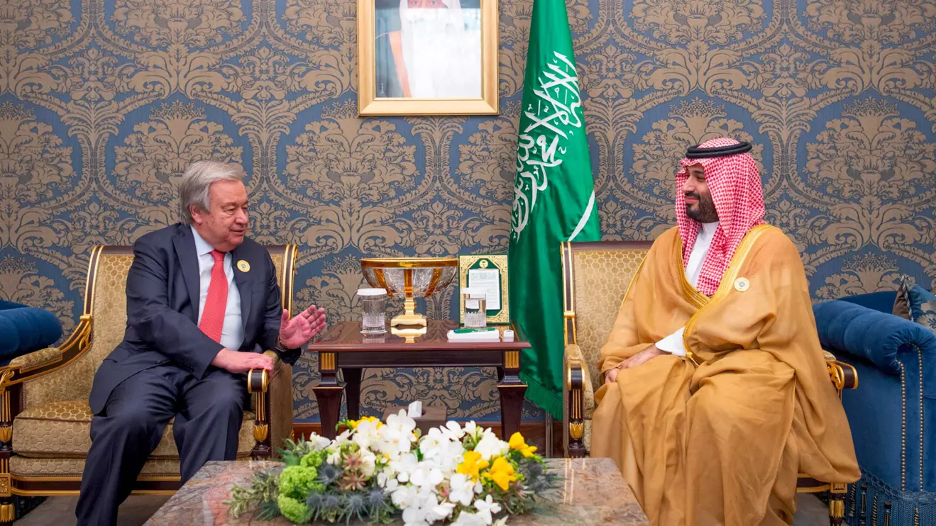 The Secretary-General of the United Nations and the Crown Prince of Saudi Arabia on Thursday in Manama © BNA