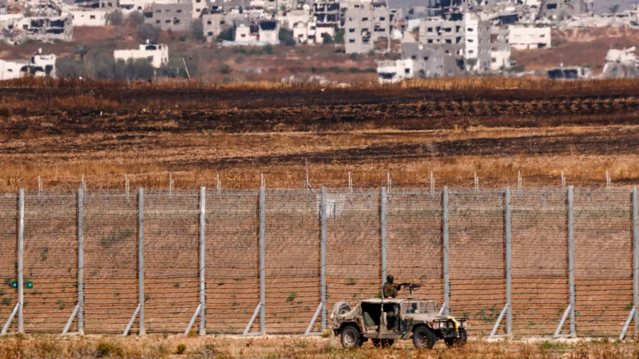 An Israeli military vehicle patrols on the Israeli side of the Gaza border, May 7, 2025. Reuters/Amir Cohen