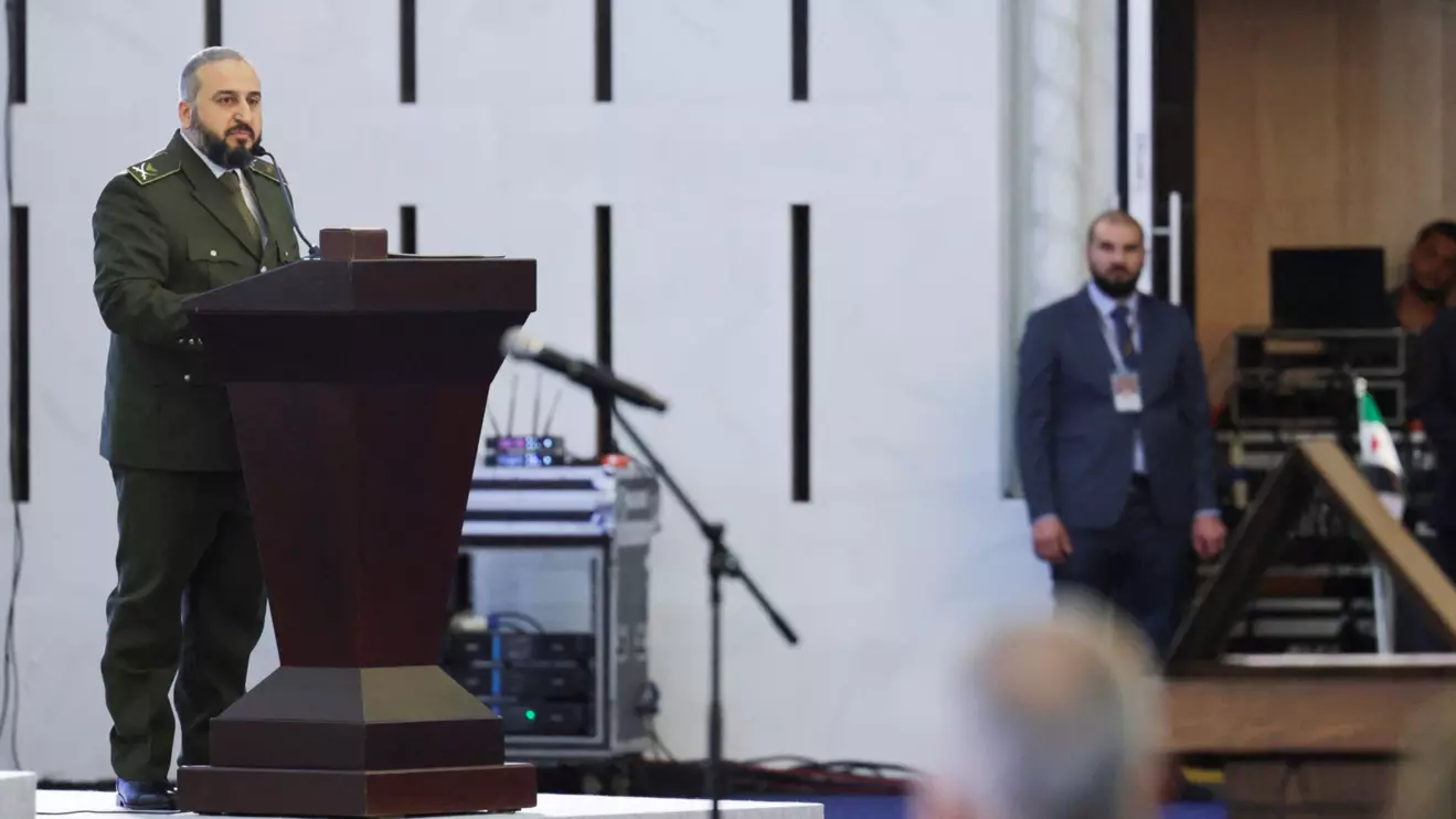Newly appointed Minister of Defence Murhaf Abu Qasra speaks during a Ministerial formation of the government of the Syrian Arab Republic, in Damascus, Syria March 29, 2025. Reuters/Khalil Ashawi