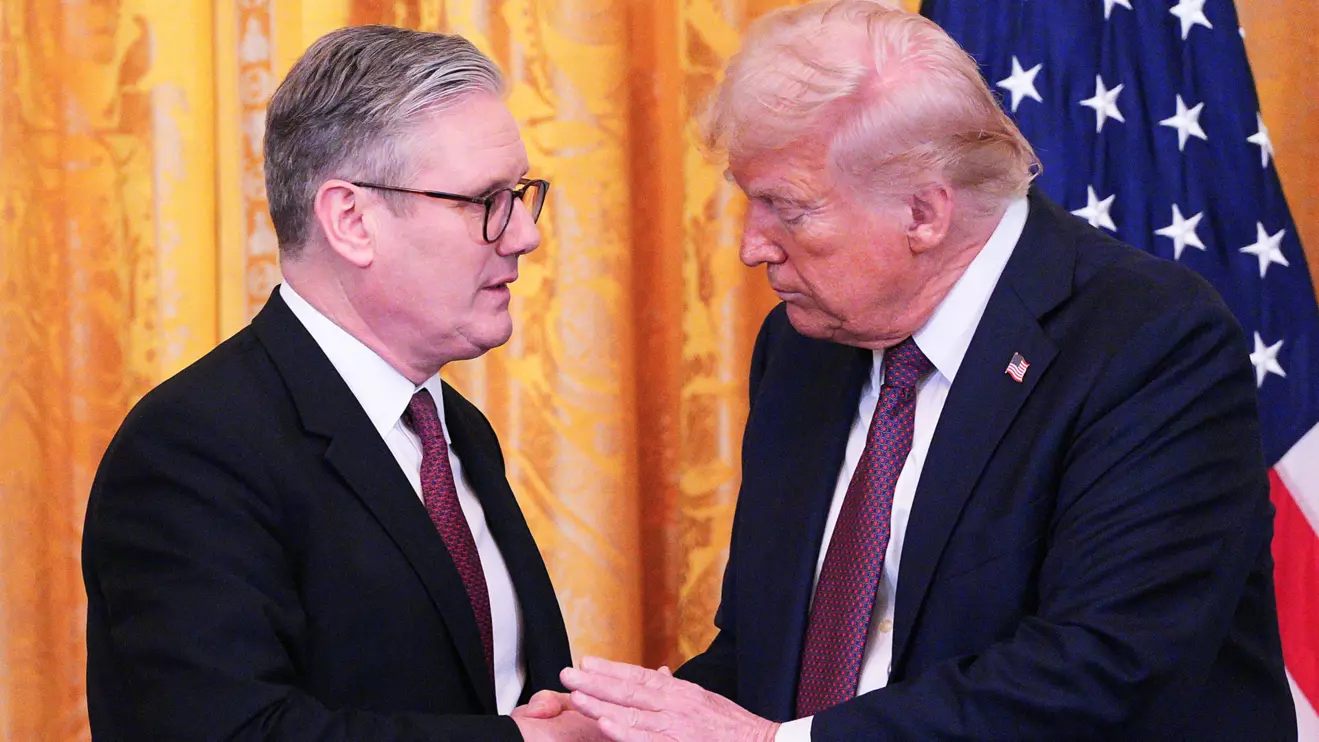British Prime Minister Keir Starmer and U.S. President Donald Trump shake hands during a joint press conference in the East Room at the White House, February 27, 2025 in Washington, D.C., U.S. Carl Court/Reuters