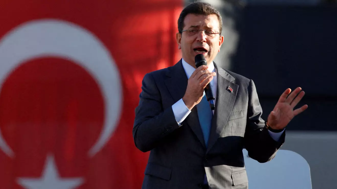 Istanbul Mayor Ekrem Imamoglu from the main opposition Republican People's Party (CHP), speaks during a rally to protest against the arrest of Esenyurt Mayor Ahmet Ozer, in Istanbul, Turkey, October 31, 2024. Reuters/Dilara Senkaya