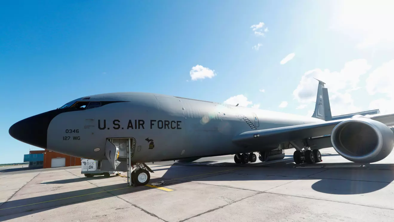 A U.S. Air Force KC-135 aerial refueling aircraft is seen at Riga International Airport, Latvia June 6, 2018, Reuters/Ints Kalnins