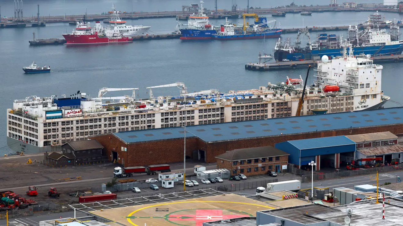 The livestock carrier ship Al Kuwait is pictured in Cape Town harbour, transporting 19,000 cattle from Brazil to Iraq, in Cape Town, South Africa, February 20, 2024. Reuters/Esa Alexander