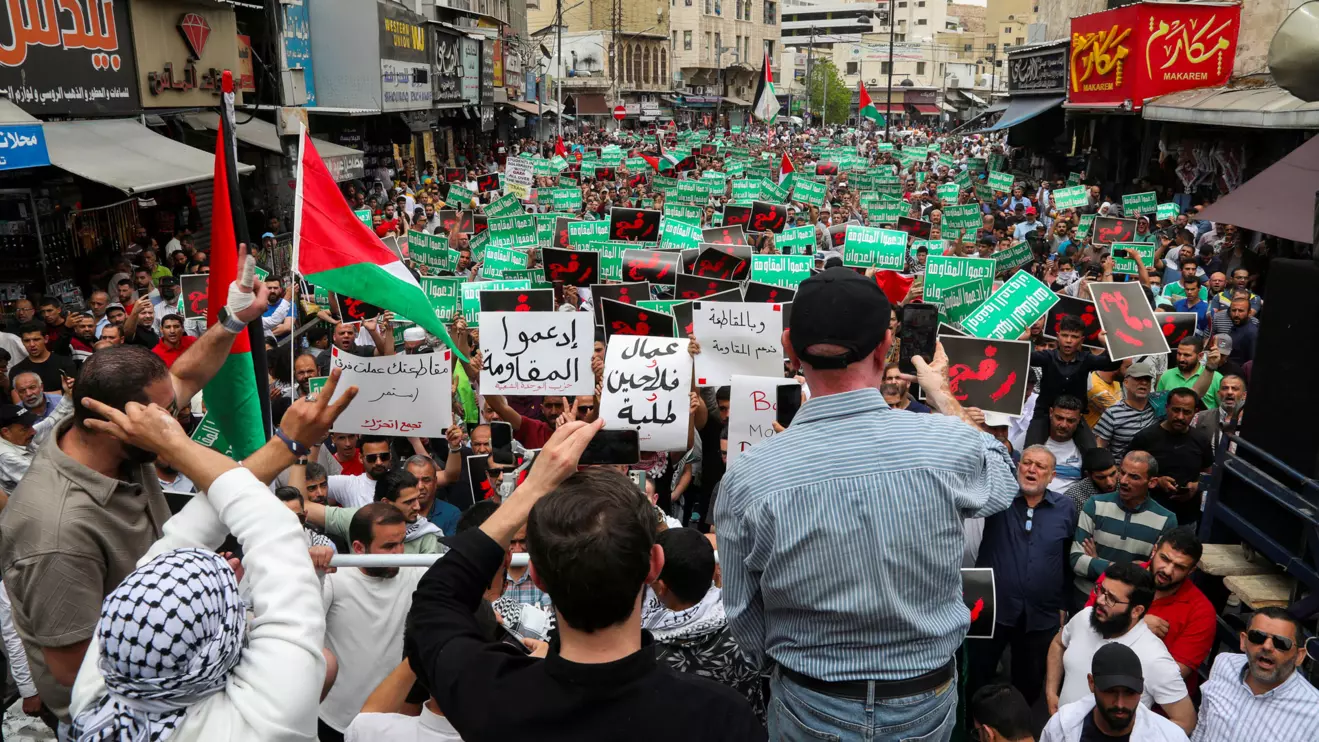 Demonstrators attend a protest in support of Palestinians in Gaza, in Amman, May 10, 2024. Reuters/Alaa Al Sukhni