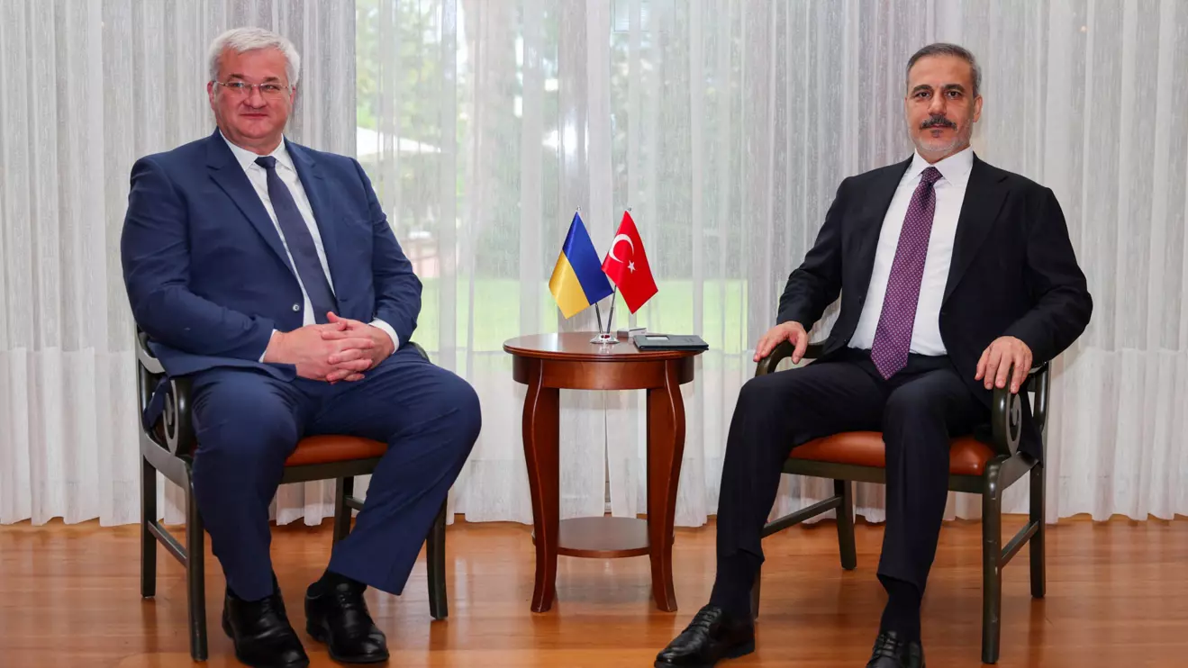 Turkish Foreign Minister Hakan Fidan meets with Ukrainian Foreign Minister Andrii Sybiha in Antalya, Turkey, May 14, 2025. Arda Kucukkaya/Turkish Foreign Ministry