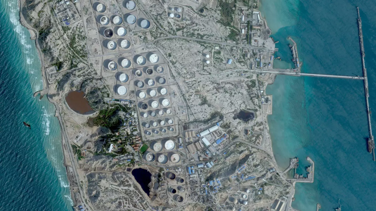 A satellite image shows an oil terminal at Kharg Island, Iran, February 25, 2026. 2026 Planet Labs PBC/Handout via Reuters
