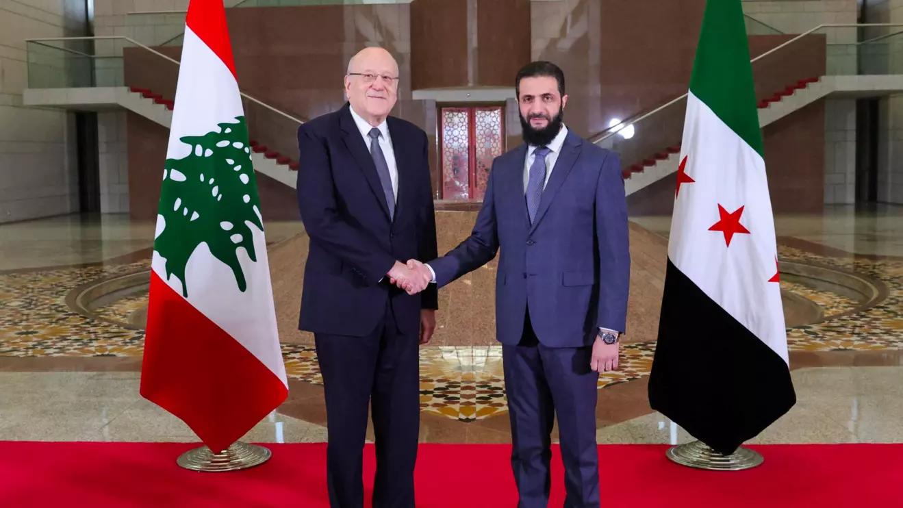 Lebanon's caretaker Prime Minister Najib Mikati meet with Syria's de facto leader Ahmed al-Sharaa in Damascus, Syria, January 11, 2025 © Hayat Tahrir Al-Sham