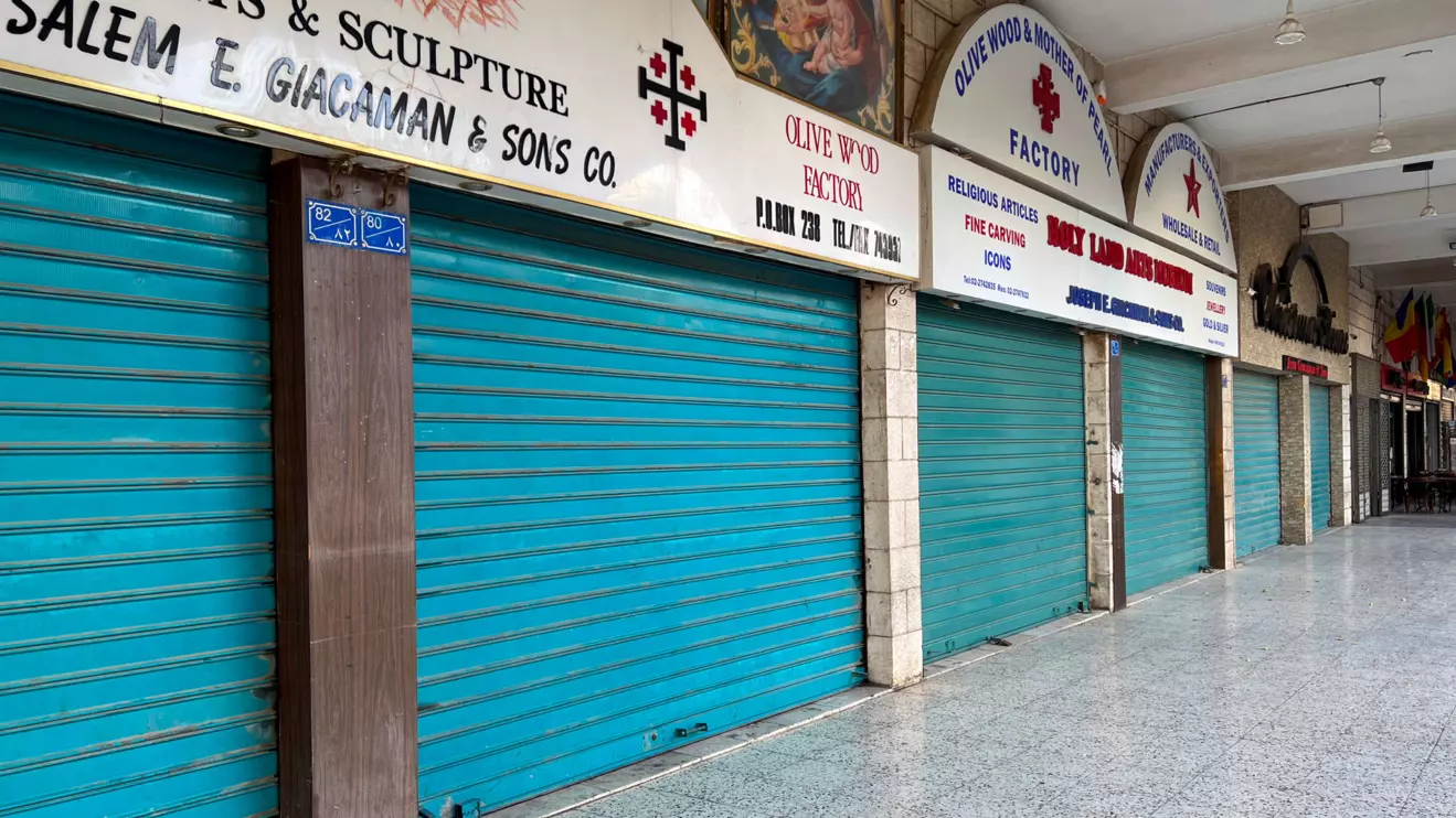 A closed souvenir shop on Milk Grotto St beside the Church of Nativity and Manger Square in Bethlehem Reuters/Lucy Ma