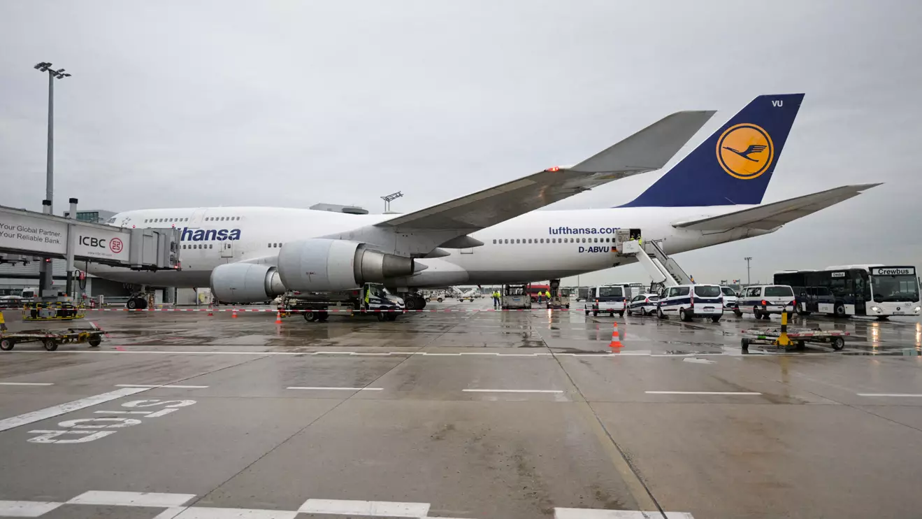 A Boeing 747 Lufthansa jumbo-jet arriving from Tel Aviv with Germans at the terminal at Frankfurt airport, October 12, 2023 Hannes Albert/Pool via Reuters/File Photo