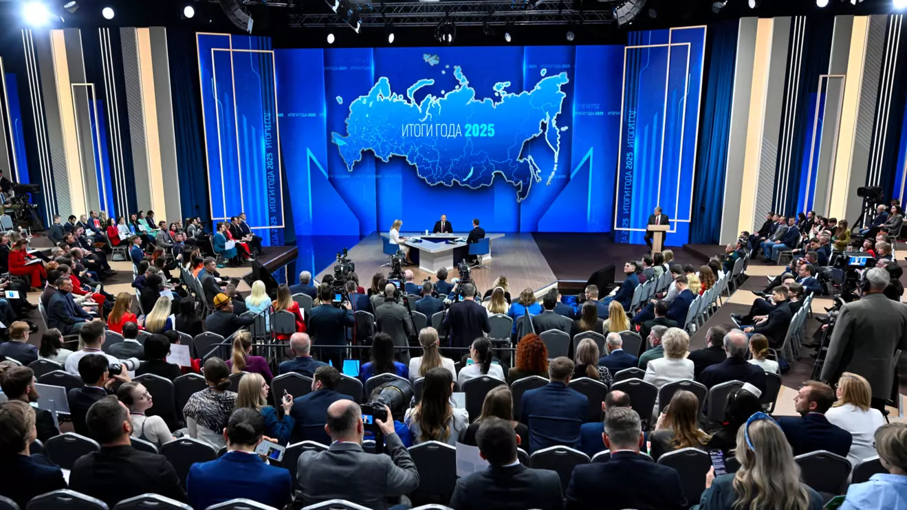 Russian President Vladimir Putin holds his annual end-of-year press conference in Moscow, Russia December 19, 2025. Alexander Nemenov/Reuters