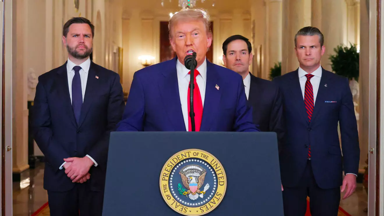 U.S. President Donald Trump delivers an address to the nation alongside U.S. Vice President JD Vance, U.S. Secretary of State Marco Rubio and U.S. Defense Secretary Pete Hegseth at the White House in Washington, D.C., U.S. June 21, 2025, following U.S. strikes on Iran's nuclear facilities. Reuters/Carlos Barria
