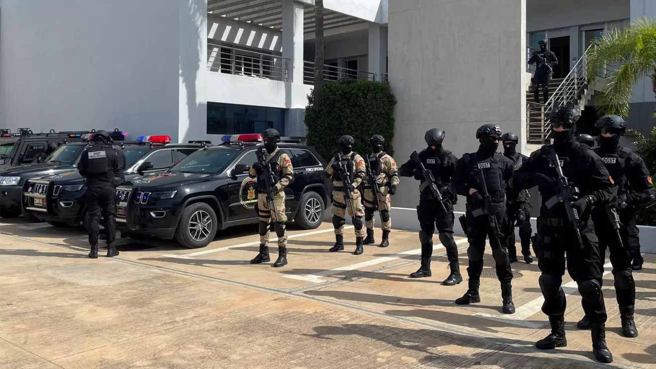 Morocco security forces stand guard at the Central Bureau of Judicial Investigations (BCIJ) headquarters in Sale, Morocco February 24, 2025. Reuters/Ahmed Eljechtimi