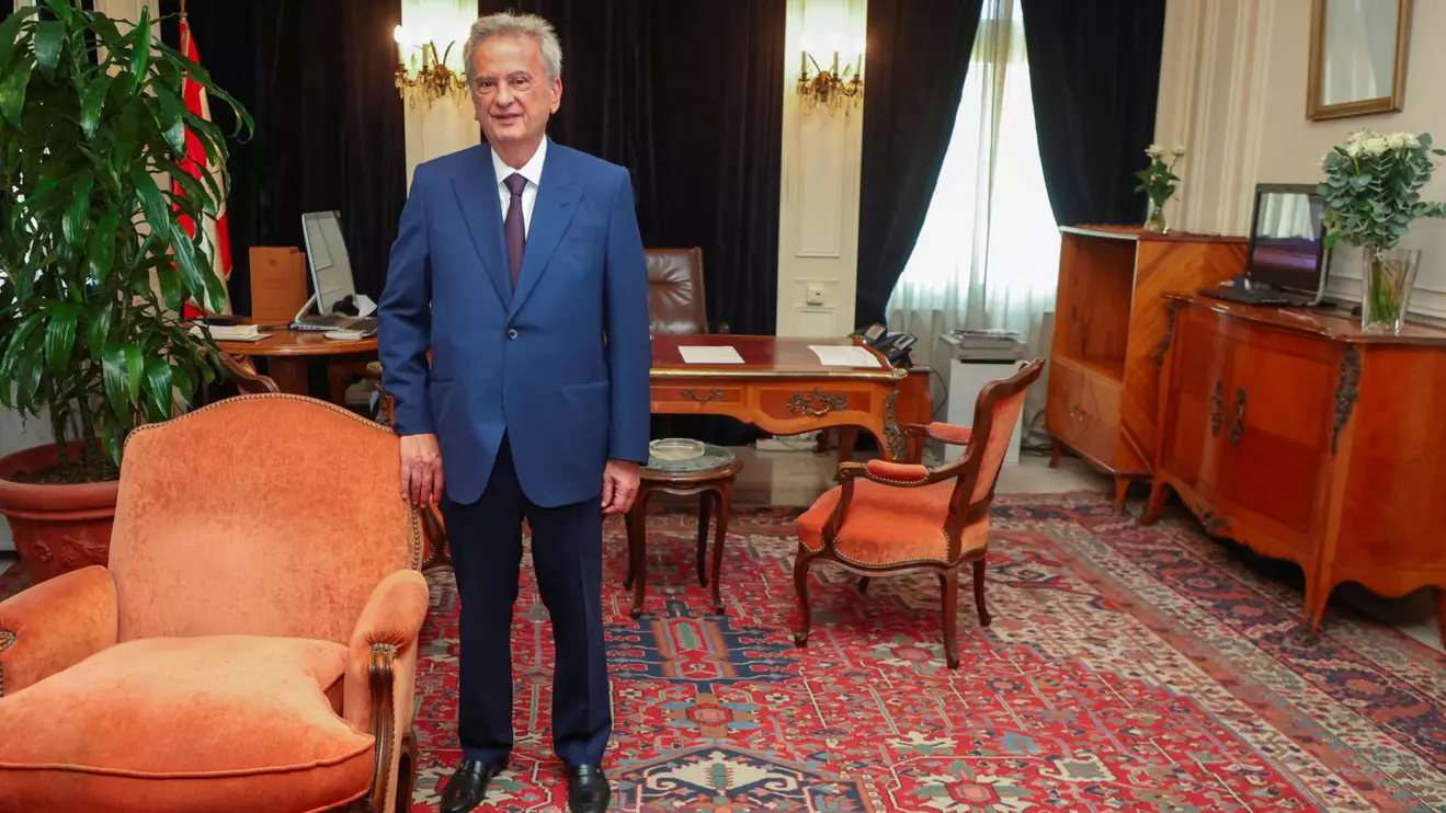 Longtime chief of Lebanon's Central Bank Riad Salameh, poses as he leaves office after a 30-year tenure, at Lebanon's Central Bank building in Beirut, Lebanon July 31, 2023. Reuters/Mohamed Azakir