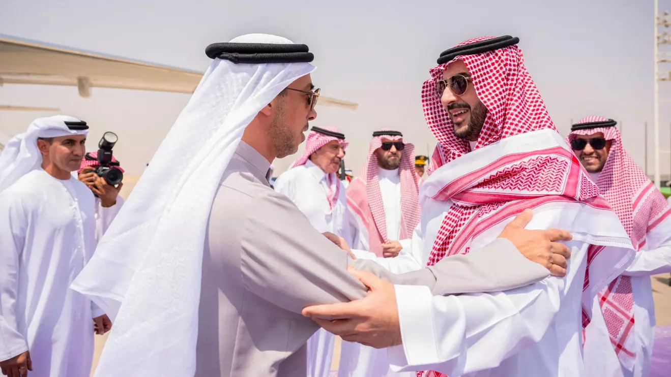 Saudi Defense Minister Prince Khalid bin Salman bin Abdulaziz Al Saud meets UAE Vice President and Deputy Prime Minister, Sheikh Mansour bin Zayed Al Nahyan in Riyadh, Saudi Arabia, September 29, 2026. Saudi Press Agency