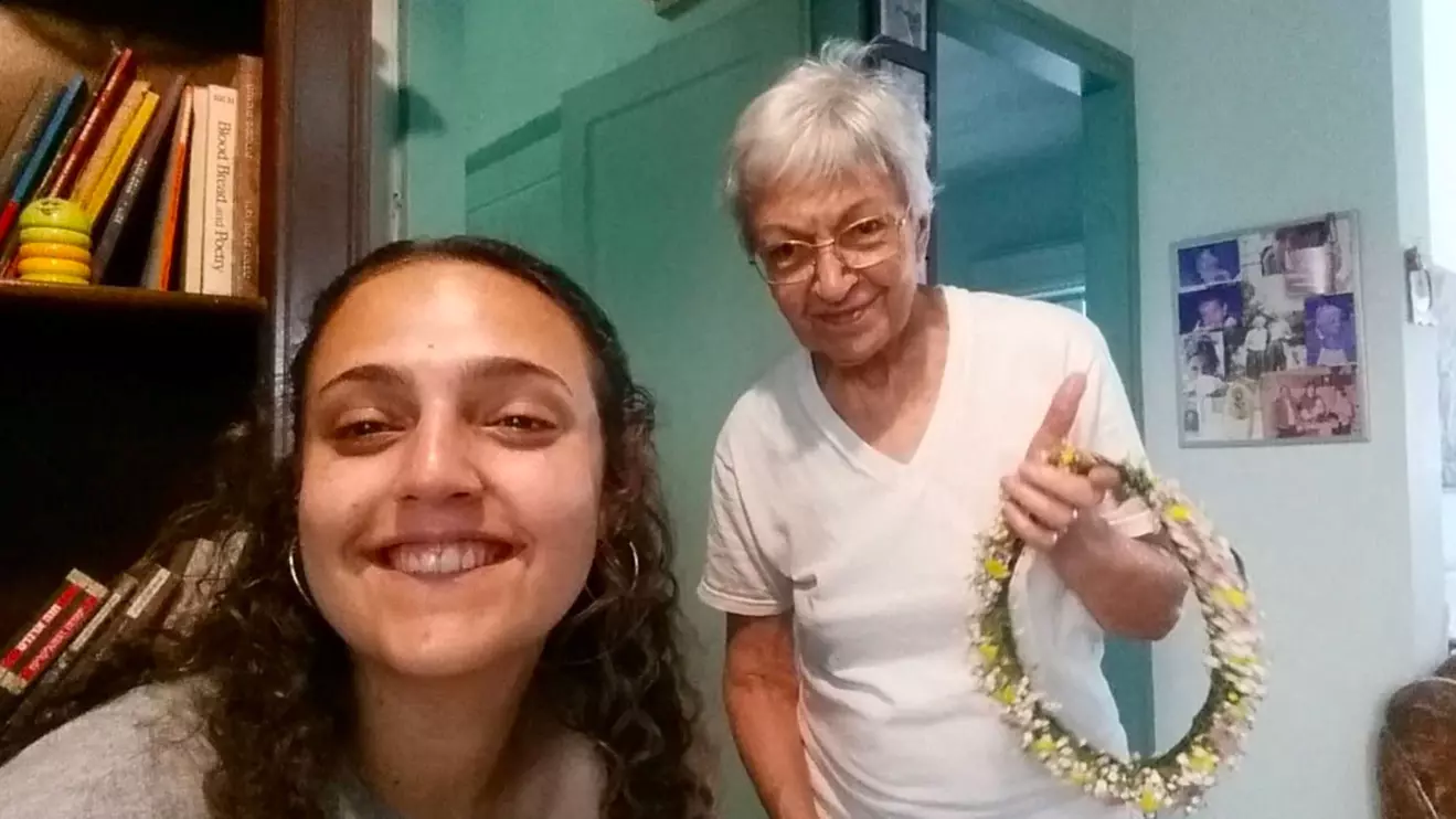 Romi Gonen, 23, who was kidnapped from the Nova festival in the deadly October 7 attack by Palestinian Islamist group Hamas, is pictured with her grandmother Dvora Leshem, 87, in this family photo obtained by Reuters on December 14, 2023. Gonen Family/Handout via Reuters