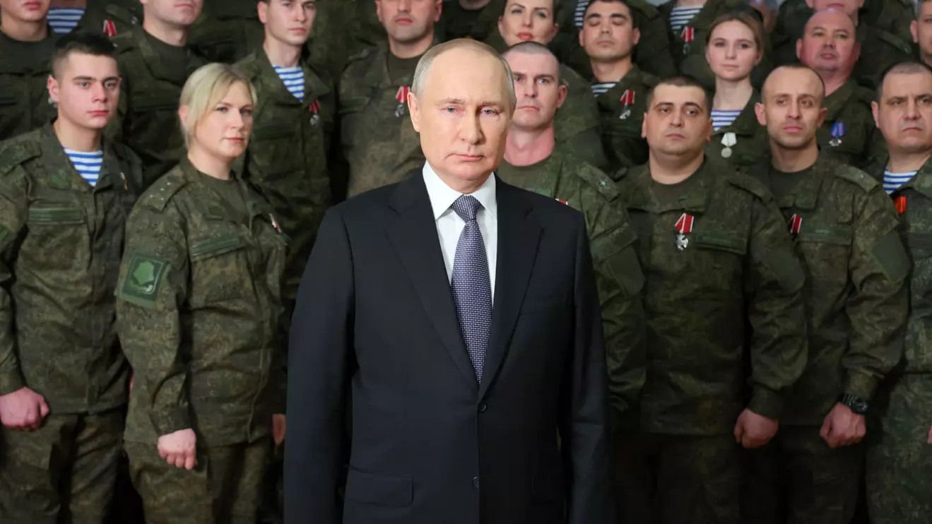 Russian President Vladimir Putin makes his annual New Year address to the nation at the headquarters of the Southern Military District in Rostov-on-Don, Russia December 31, 2022. Sputnik/Mikhail Klimentyev/Kremlin via Reuters