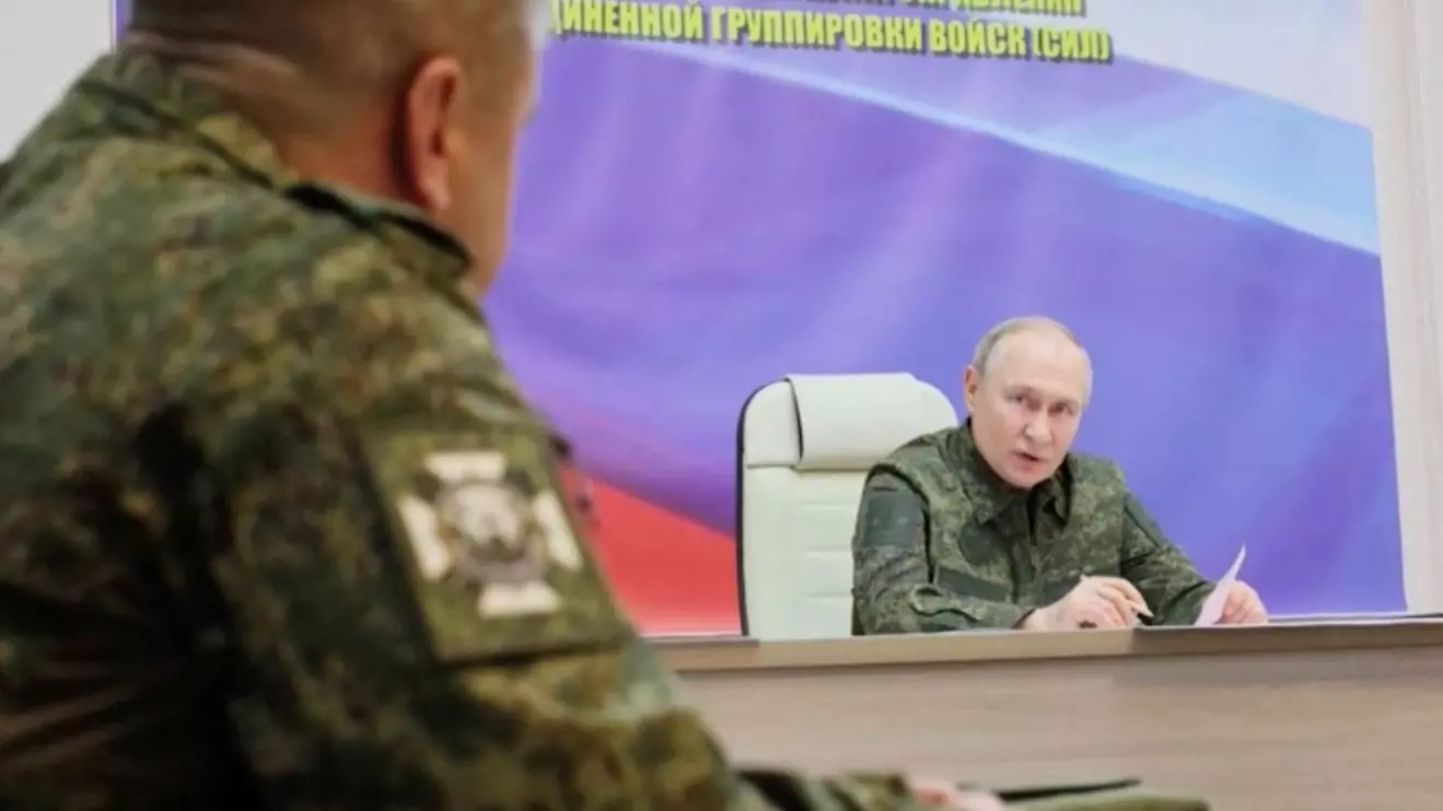 Russia's President Vladimir Putin addresses commanders as he visits a control centre of the Russian armed forces in the course of Russia-Ukraine conflict in the Kursk region, Russia, March 12, 2025, in this still image taken from video. Russian Pool/Reuters