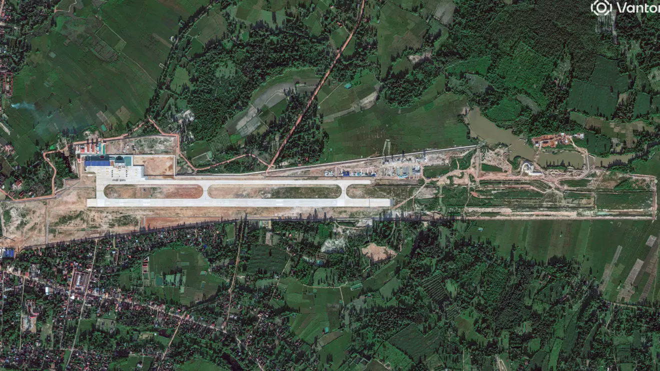 A satellite image shows a new China-Laos joint training facility, with a runway that is being expanded, in Ban Keun, Vientiane Province, Laos, September 30, 2026. Vantor/Handout via Reuters