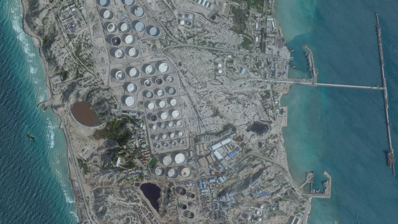 A satellite image shows an oil terminal at Kharg Island, Iran, February 25, 2026. 2026 Planet Labs PBC/Handout via Reuters