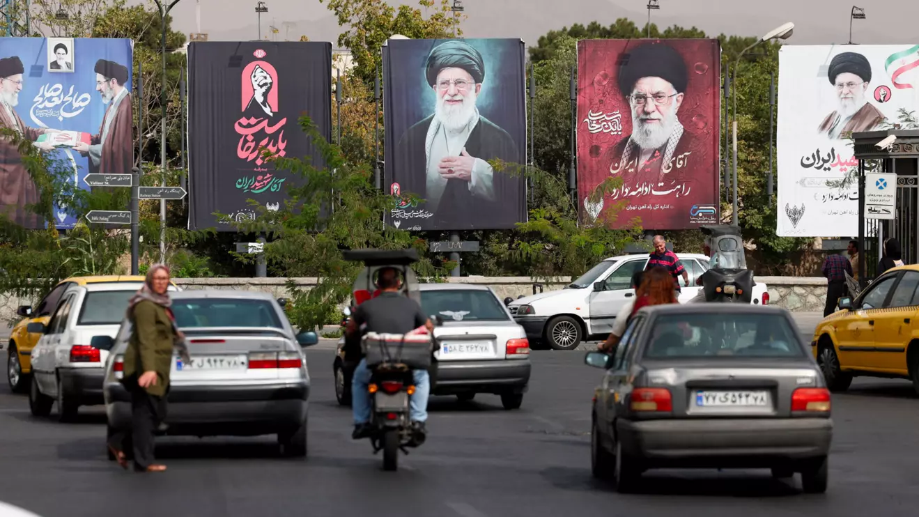 Banners with pictures of the late Supreme Leader of Iran, Ayatollah Ali Khamenei, are displayed on a street in Tehran, Iran, August 22, 2026. Majid Asgaripour/WANA (West Asia News Agency)