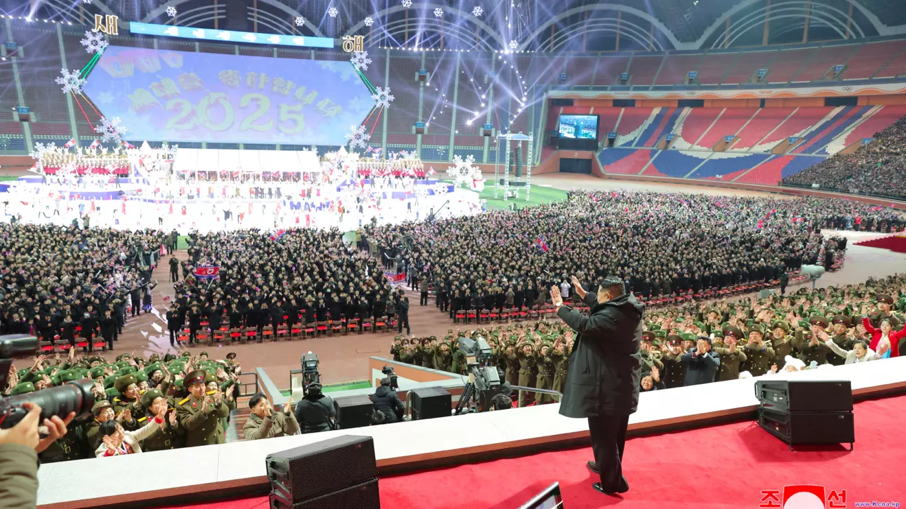 North Korean leader Kim Jong Un attends an event to celebrate the New Year, in Pyongyang, North Korea, in this picture released by North Korea's official Korean Central News Agency on January 1, 2025. KCNA via Reuters