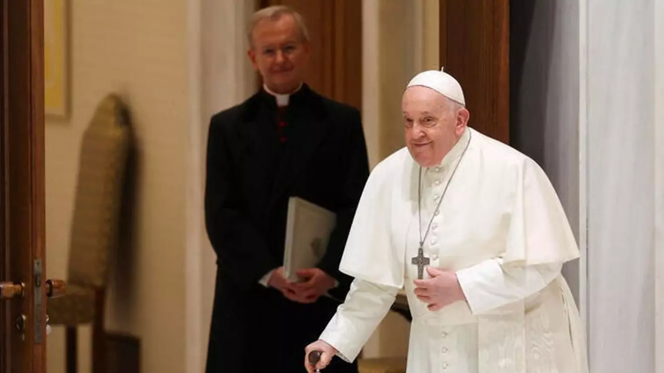 Pope Francis reacts on the day of the weekly general audience, in Paul VI hall at the Vatican, January 24, 2024. Reuters/Claudia Greco