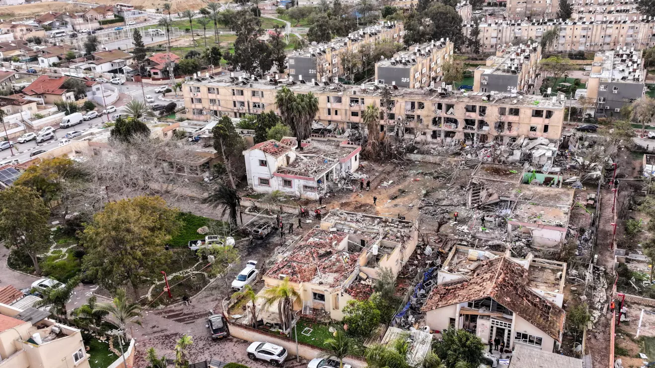 A drone view shows a damage in a residential neighbourhood, following a night of Iranian missile strikes which injured dozens of Israelis, amid the U.S.-Israel conflict with Iran, in Dimona, southern Israel March 22, 2026. Reuters/Roei Kastro